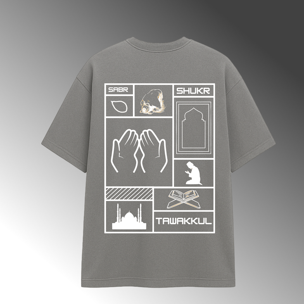 SABR , SHUKR , TAWAKKUL  GREY T-SHIRT(GRID)